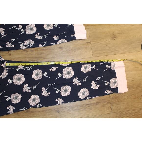 Liz Claiborne Pajama Set Navy Pink Floral Cotton Long Sleeve Sleepwear M - Picture 7 of 9